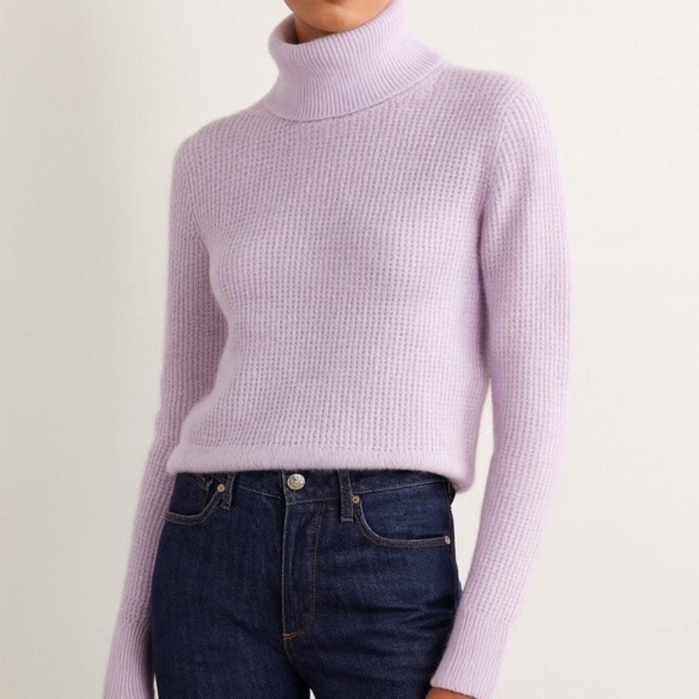 White & Warren purple cashmere knit turtleneck